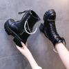 Fashion Women's High Platform Motorcycles Boots Winter 10CM Wedge Heels Mid-calf Boots Female Chunky Sneakers Autumn Leather Shoes Woman