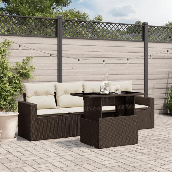 VidaXL Salon de jardin avec coussins 5 pcs marron résine tressée 3267103