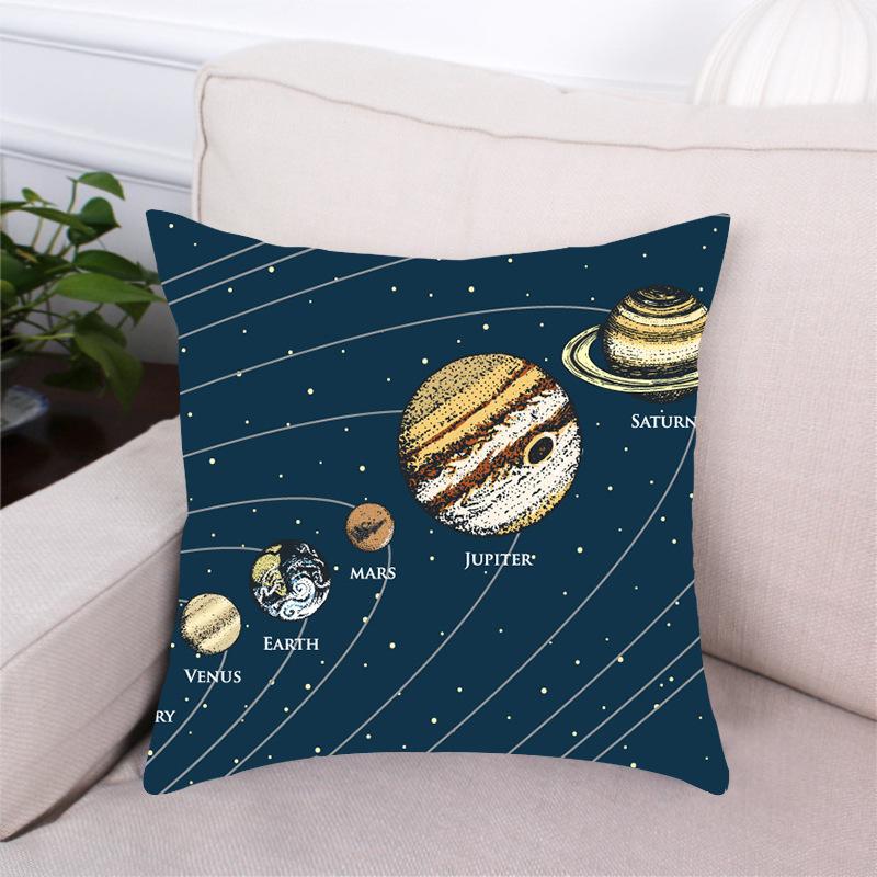 Black Dream Space Planet Digital Printing Short Plush Pillow Covers Decorative For Car Sofa Office Cushion Cover Home Goods