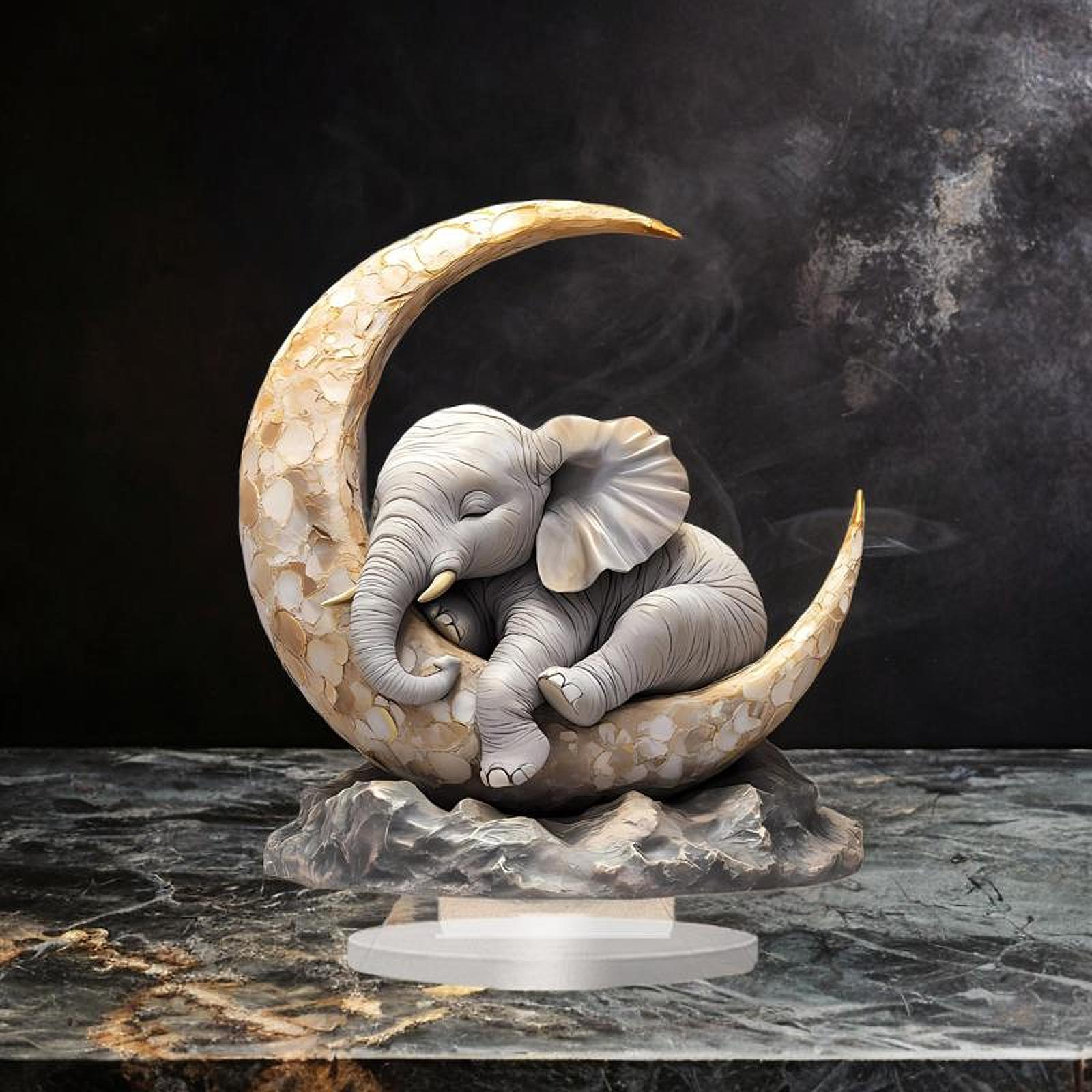 

Elephant Sleeping on The Moon Cute Present Art Animal Desk Ornament Craft for Centerpiece Indoor Decorating Living Room Home серый