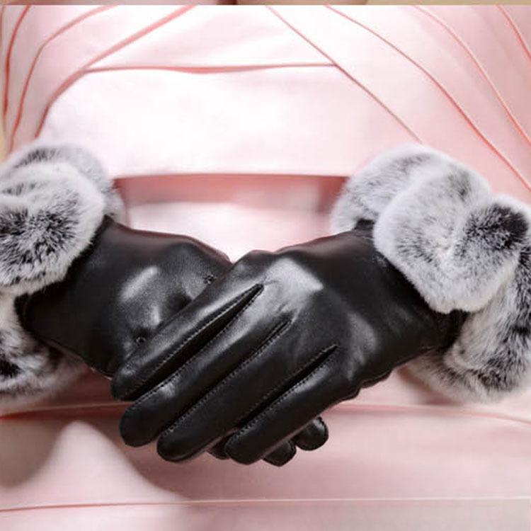 New Autumn and Winter Women's Warm Gloves for Women's Otter Rabbit Fur Mouth Sheepskin Plus Velvet Cold Proof Riding Driving Sheepskin Gloves