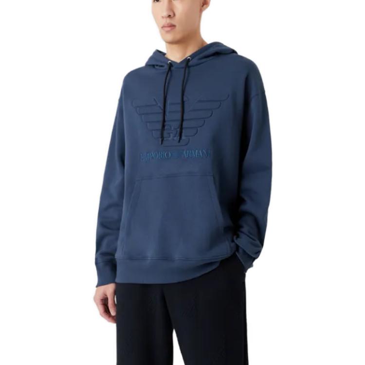 Emporio Armani Logo Print Loose Fit Long Sleeve Hoodie Men hoodies Navy-Blue 3R1M7Q-1JWEZ-0922