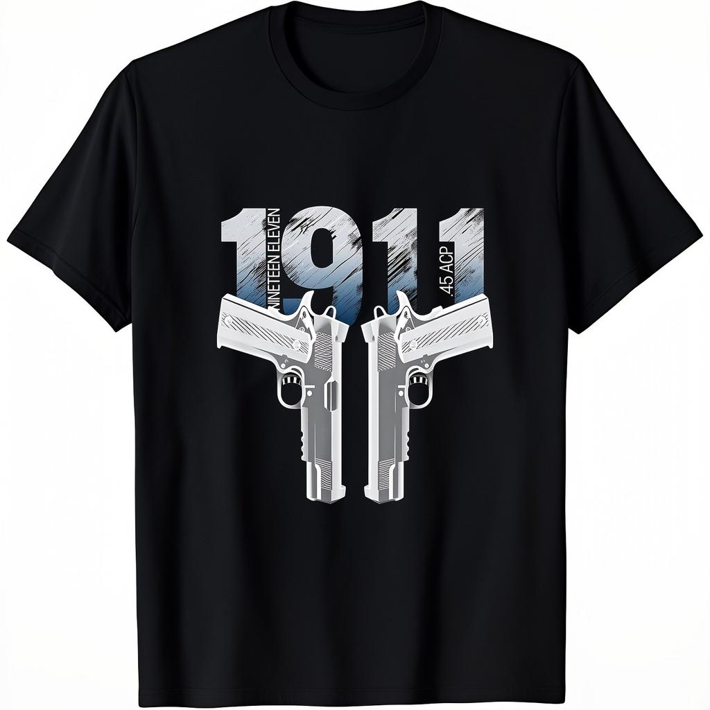 Unisexs 1911 Pistol Print TShirt 1911 Gun Design Casual Crew Neck Short Sleeve Tee AllSeason Fit for Hiking Outdoor Daily Wear