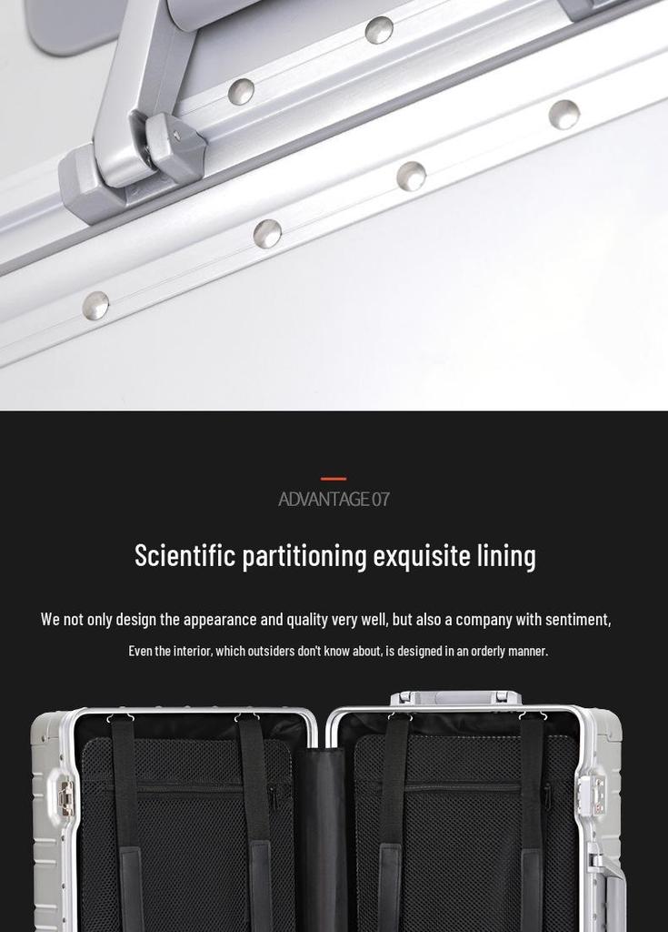 24-inch Aluminum Magnesium Alloy Trolley Luggage with Men's & Women's Combination Lock - Scratch & Wear-resistant Carry-on