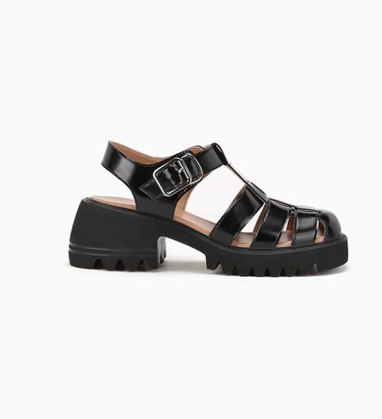 

Sheepskin version Su Yinyin same Seoul Roman woven hollow thick-soled bag head empty Roman sandals women s pig cage shoes 34