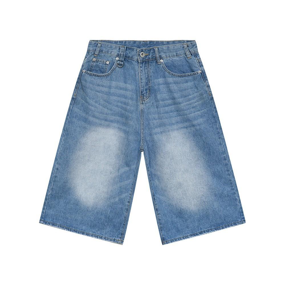 

Men Denim Jeans Cropped Pants Middle Waist Knee Length Casual Loosen Summer Short Style High Quality Personalized Washable Streetwear Clothes M светло-синий