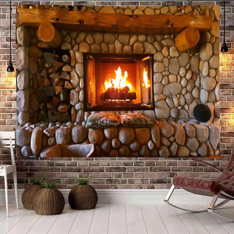 Christmas Tree Tapestry Christmas Gift Fireplace Snowflakes Santa Claus Winter Farmhouse Decoration Kitchen Wall Blanket