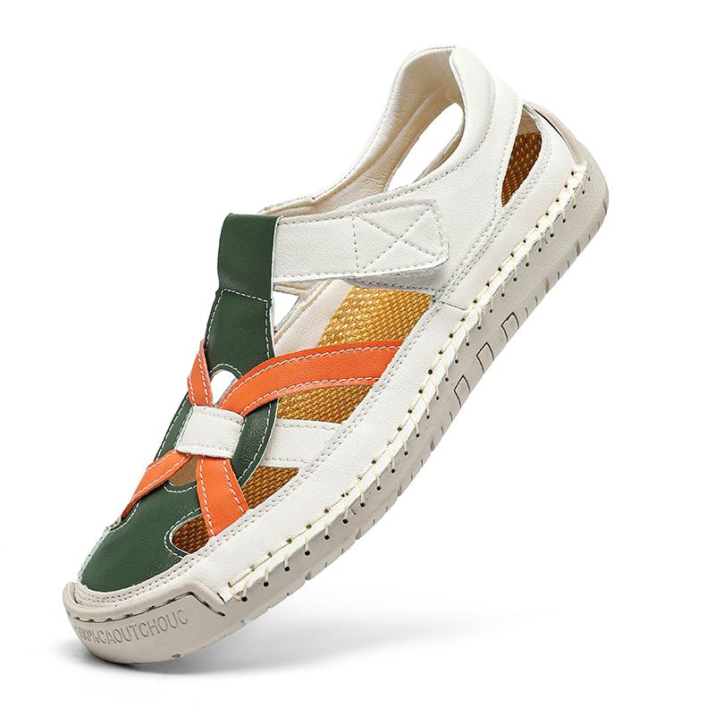 Fashion Fashion High Quality Handmade Summer Leather Sandals Men Breathable Hollow Out Shoe Outdoor Soft Sole Men Antiskid Beach Sandals