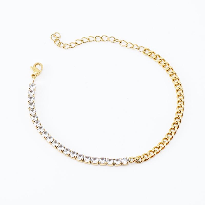 

Комплект из ожерелья и браслета кубинской цепи из нержавеющей стали с 18-каратным золотым покрытием для женщин с бриллиантовыми акцентами