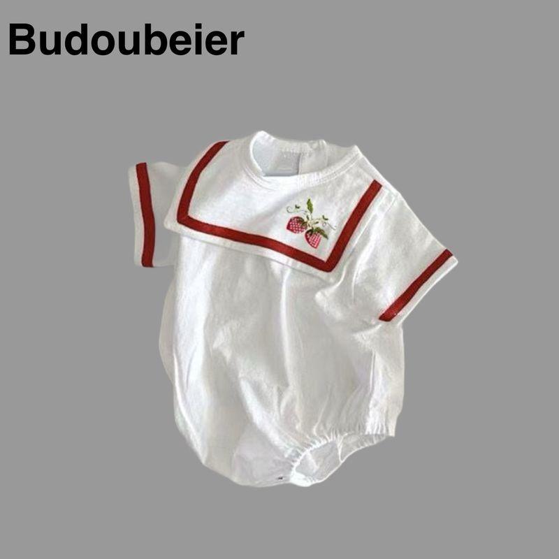 

British Baby Spring and Autumn Clothing for Girls, Navy Collar Jumpsuit, Korean Style Full Moon Hundred-Day Outing Jumpsuit Red 80
