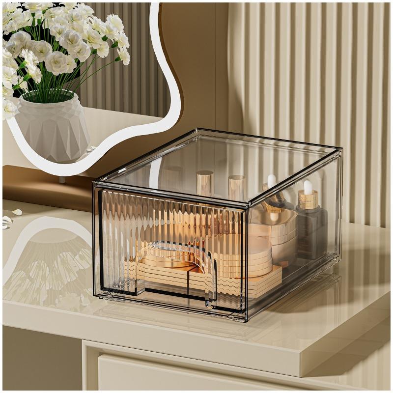 1Pc/2Pcs Acrylic Desktop Pull-out Organizer Transparent Jewelry Makeup Drawer Design Storage Box Office Desktop Stationery Box