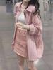 Women's Pink Striped Shirt Jacket - 2024 Autumn Sun Protection, Loose Lazy Style Cardigan Top