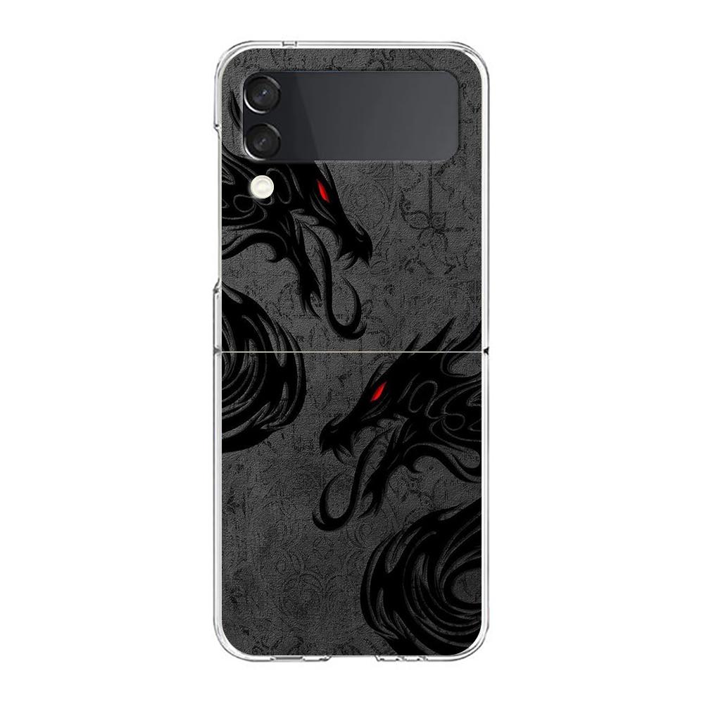 Dragon Design Clear Phone Case For Samsung Z Flip 4 5 Case Thin Transparent High Hard PC Shell On For Galaxy Z Flip 3 5 Cover