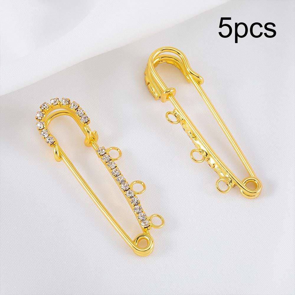 5pcs Rhinestone Large Safety Pins Crystal Brooch with 3/4/5 Loops for DIY Blankets Skirts Knitted Fabric Crafts Jewelry Findings