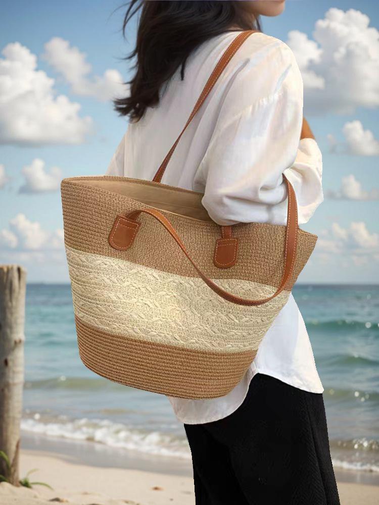 Women's Large Straw Beach Tote - Summer Handbag, Seaside Shoulder Bag, Vegetable Basket Style