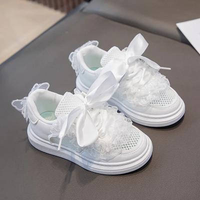 Children Fashion Casual Shoes White Lace Mesh Girls Shoes Breathable School Kid Sneakers Lace Up Princess Tennis Shoe