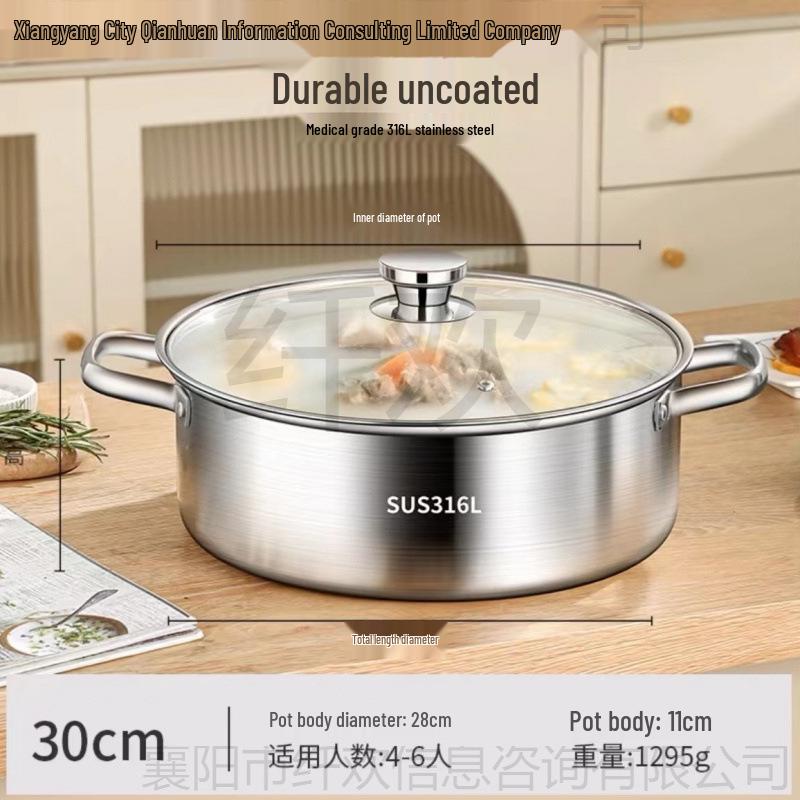 Garnek ze stali nierdzewnej 316 do gotowania na gazie i indukcji - Bardzo gruba miska klasy spożywczej