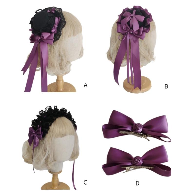 Vintage Lace Top Hat Hair Clip Hair Accessory with Ribbon Headband Lace Flower