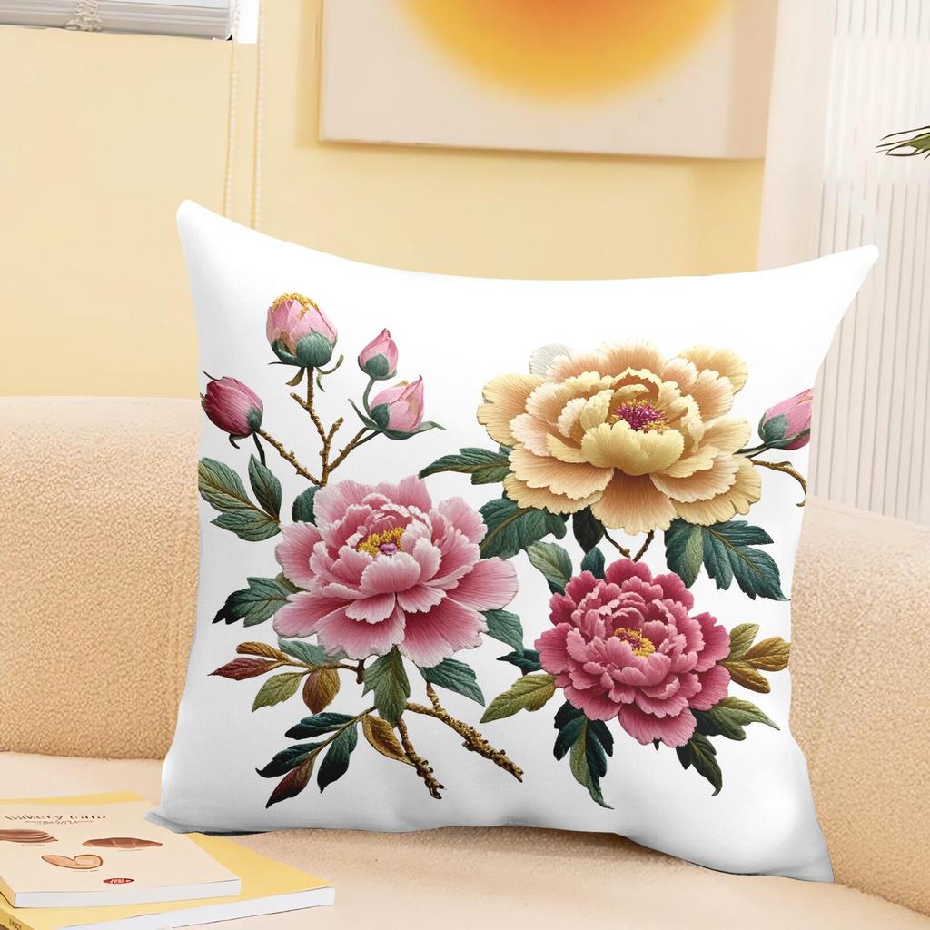 Square Floral Pillowcase Cover Office Living Room Sofa Cuion Cover Digital Printing Removable Waable Pillow Insert