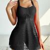 Einfarbiger Raff-Spitzen-Tankini mit Gaze-Rock, Einteiler, Dünner Konservativer Badeanzug, Heißer Verkauf