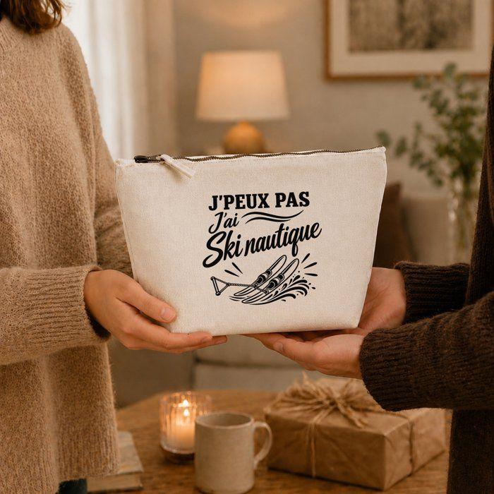 Trousse de toilette - PLANETEE - J'peux pas minimaliste (Ski nautique) - Beige - 100% coton - 3 L
