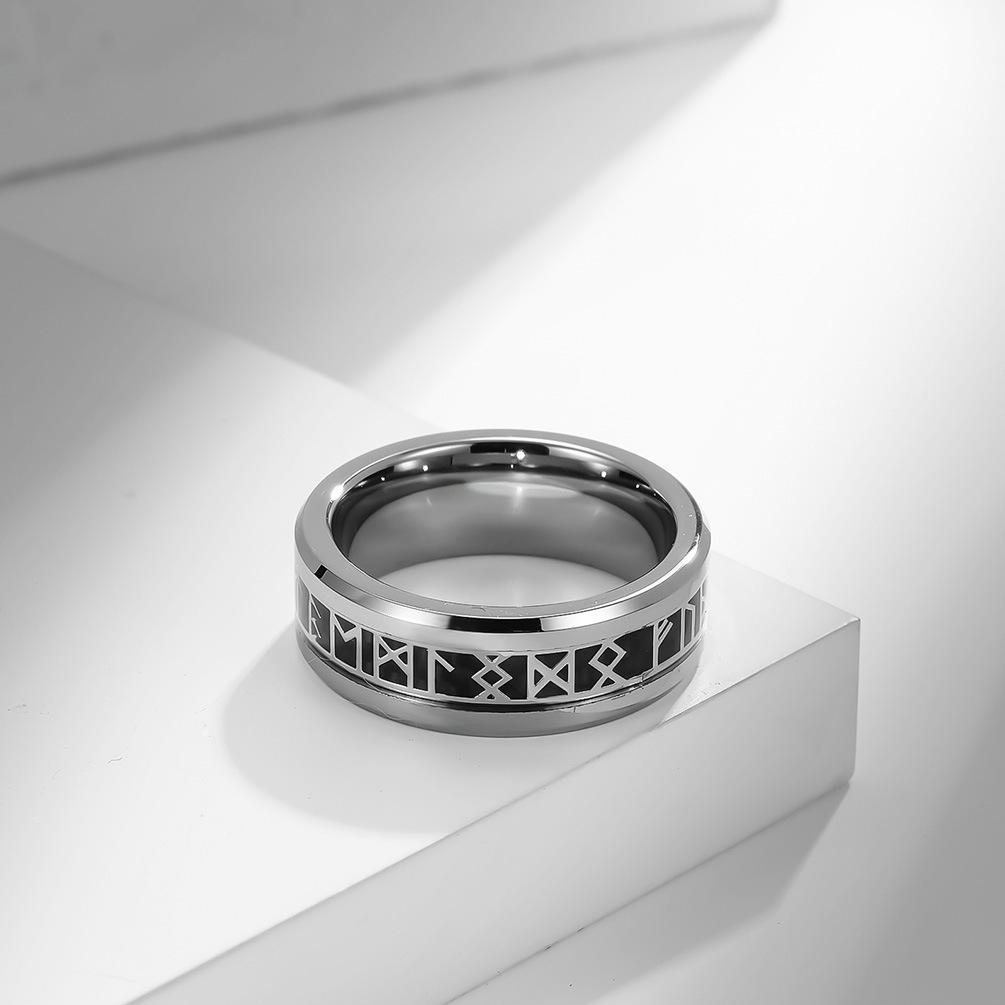 Nordischer Wikinger Schrift Rune Rune Wolframstahl Ring Herren Wolframschmuck