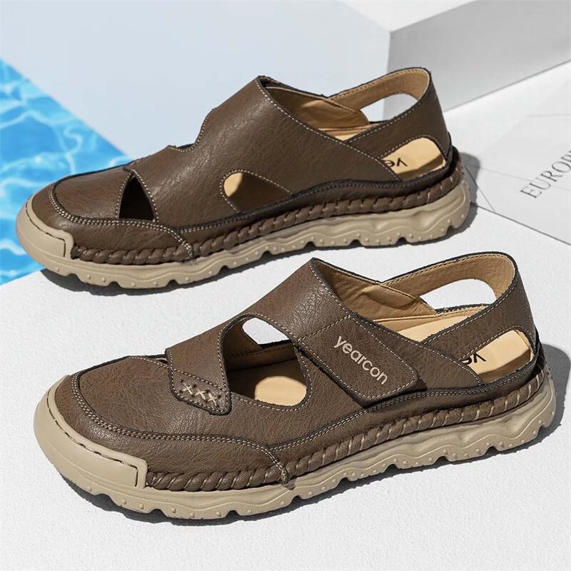 Yearcon Men s Leather Closed-Toe Beach Sandals EU 40