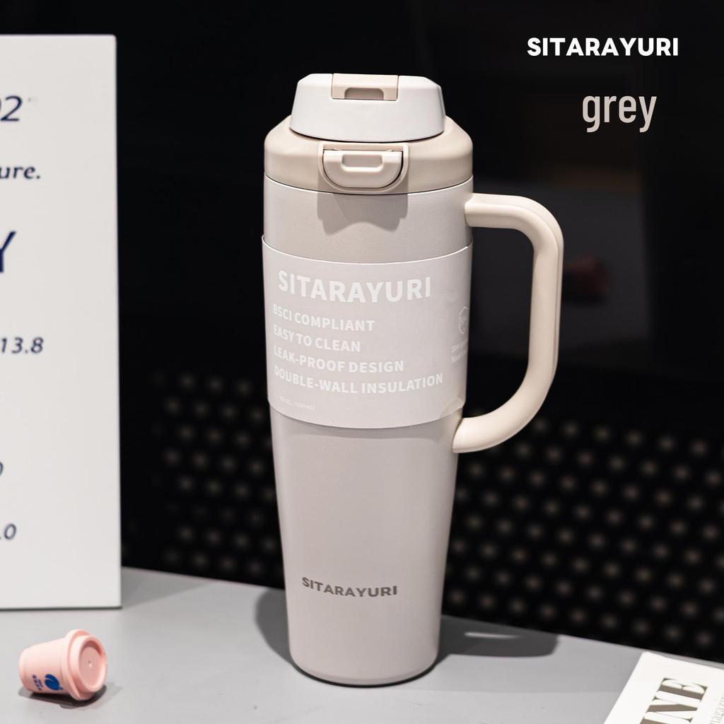 SITARAYURI Isolierter Auto-Kaffeebecher aus 304 Edelstahl mit Griff, Großes Fassungsvermögen