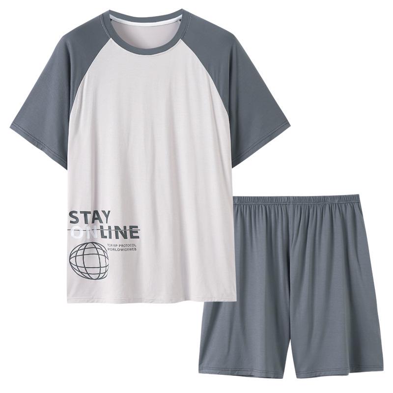 Men's Summer Modal Pajama Set: Korean Style Short-Sleeved Top and Shorts for Teens and College Students