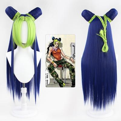 Anime 80CM Cosplay περούκες Jolyne Cujoh JoJo's Bizarre Adventure Golden Wind Kujo Πράσινη συνθετική περούκα Long Version Buns Braids