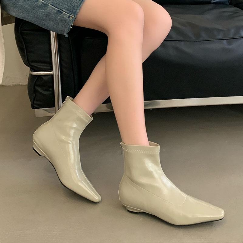 Fashion Fashion Pointed Toe Women Flats Ankle Stretch Boots Shoes Casual Female Zippers Footwear Flats Ladies Short Boots Shoes