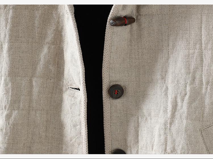 2025 Winter Quilted Retro Horn Button Cotton Linen Jacket