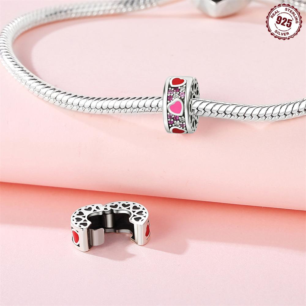 Beads Copper Charms Original Glue Pink Heart Beads Beads Fit Bracelet Jewelry Diy Women Fine Gift Accessory