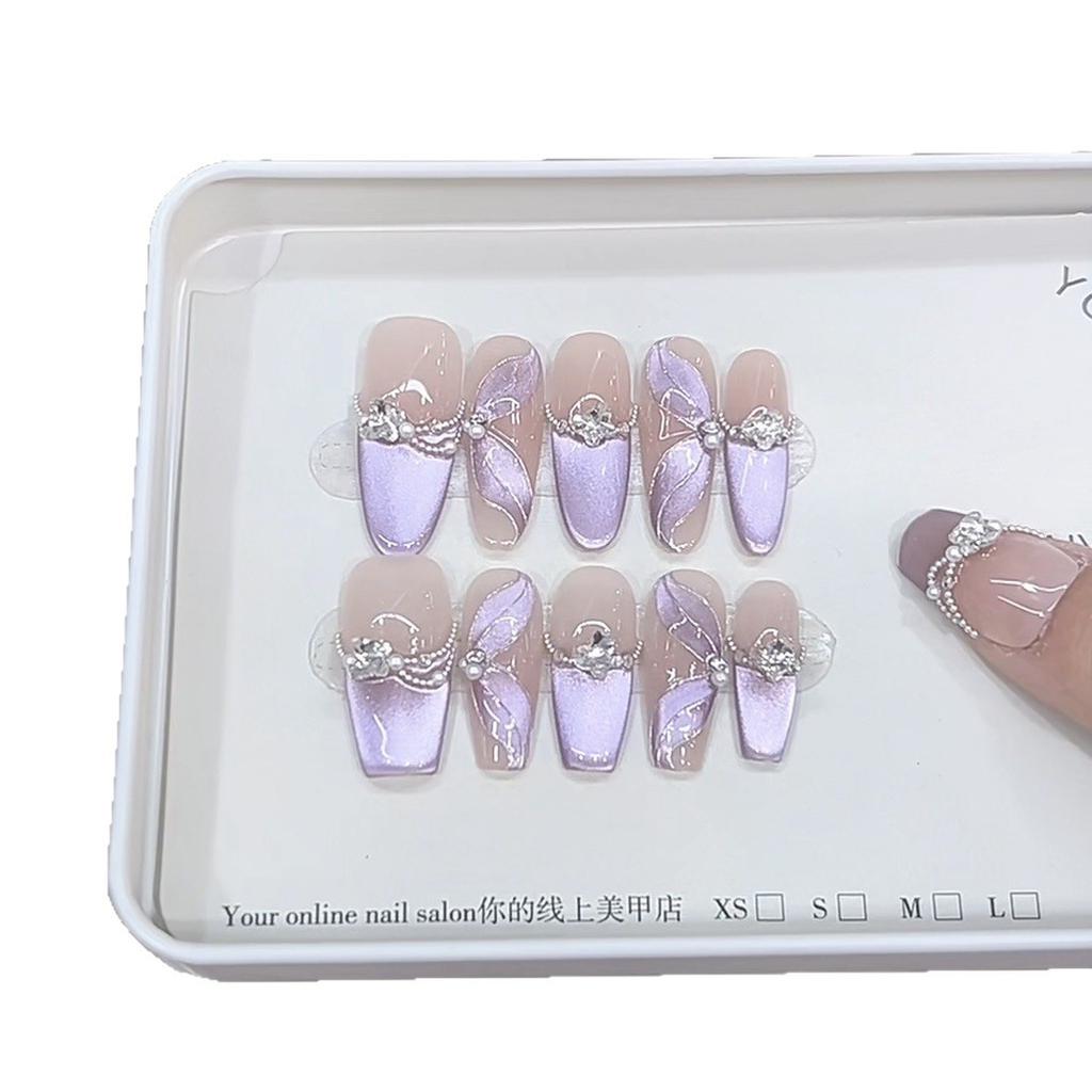 Hand-woven Armor Purple Dream Ribbon Three-dimensional Hand-painted Purple Ribbon Cat Eyes Pure Temperament Manicure Sticker