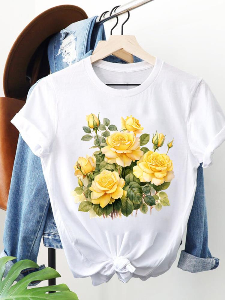 (Asian Size) Clothing T Shirt Women plant flower trend Fashion Tee Top Woman Print Female Short Sleeve Graphic T-shirts