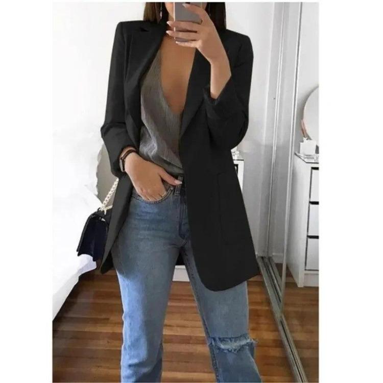 Plus Size Blazer Cardigan For Women Autumn Winter Casual Overcoat Solid Lapel Jacket Large Topcoat