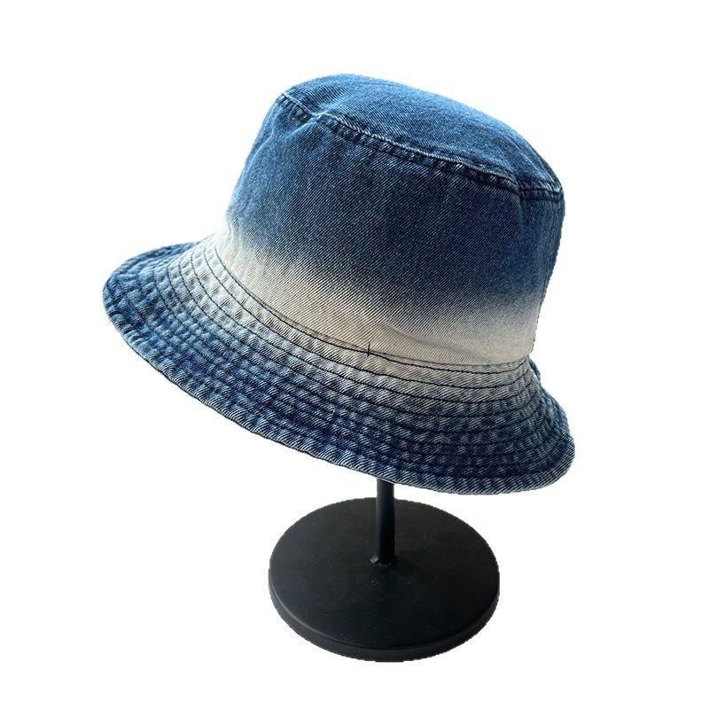 Japanese Tie-Dye Contrasting Color Washed Denim Fisherman Hat Children'S Spring And Summer Retro Basin Hat Outdoor Sunscreen Visor