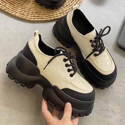 Platform British Style Lace-Up Small Leather Shoes For Women, Small Height-Increasing Loafers For Women, Fashion Single Shoes