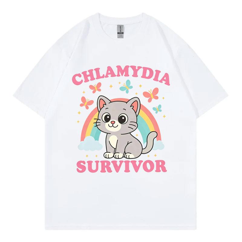 Chlamydia Survivor Funny Cat Meme Graphic T Shirts Men Women Clothing Kawai Fashion T-shirt Harajuku Y2k Short Sleeve T-shirts