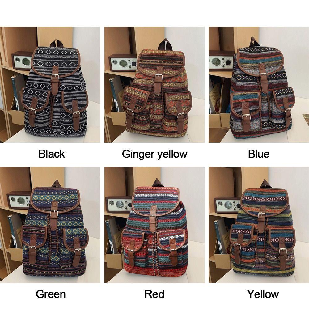 Fashion Ethnic Style Shoulders Backpack Adjustable Strap Large Capacity Kids Schoolbag Casual Plaid Travel Rucksack