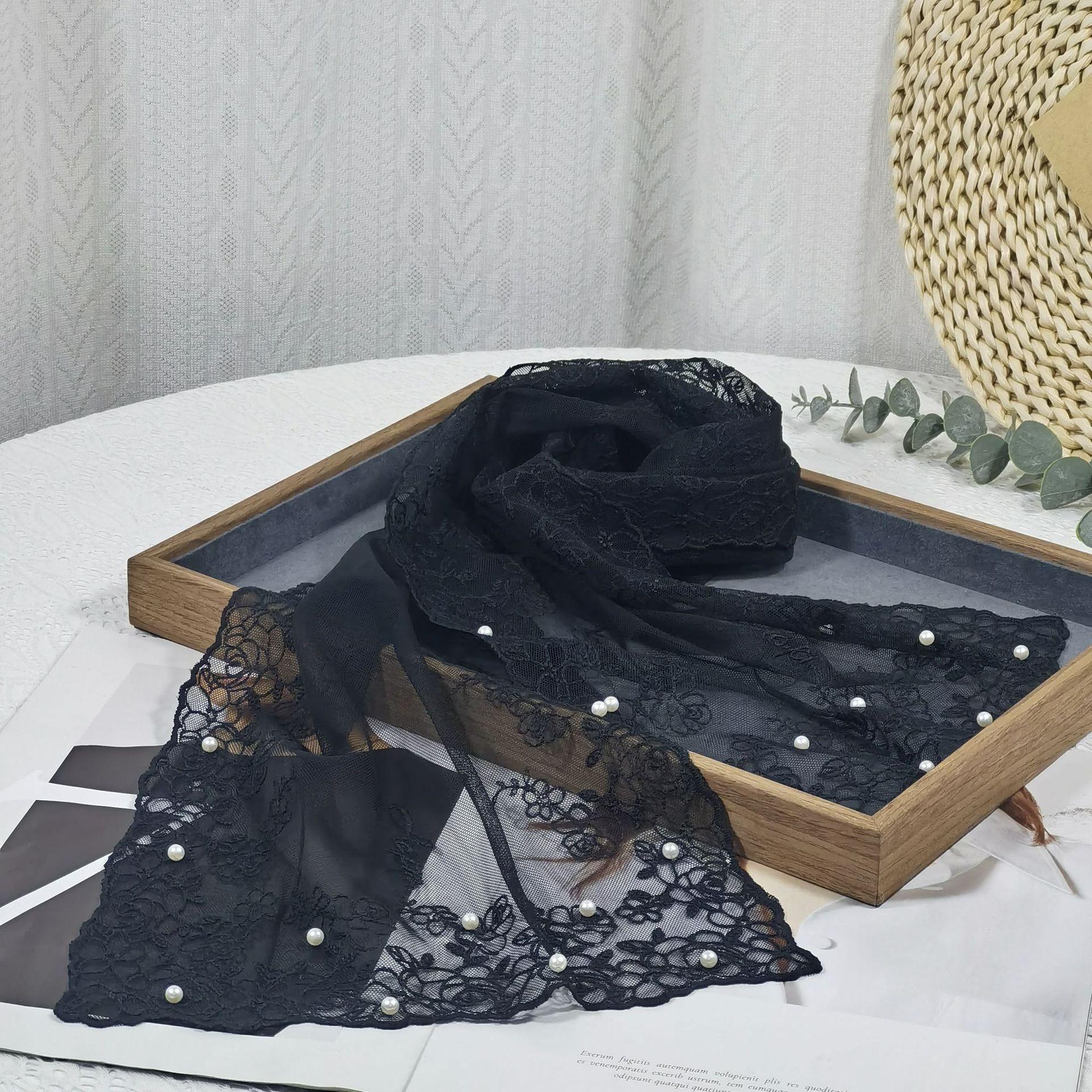 

Foreign Style Outer Scarf Streamer Thin Mesh Women s Versatile Literary Three-dimensional Embroidery Pearl Lace Shawl Tide 150 30cm