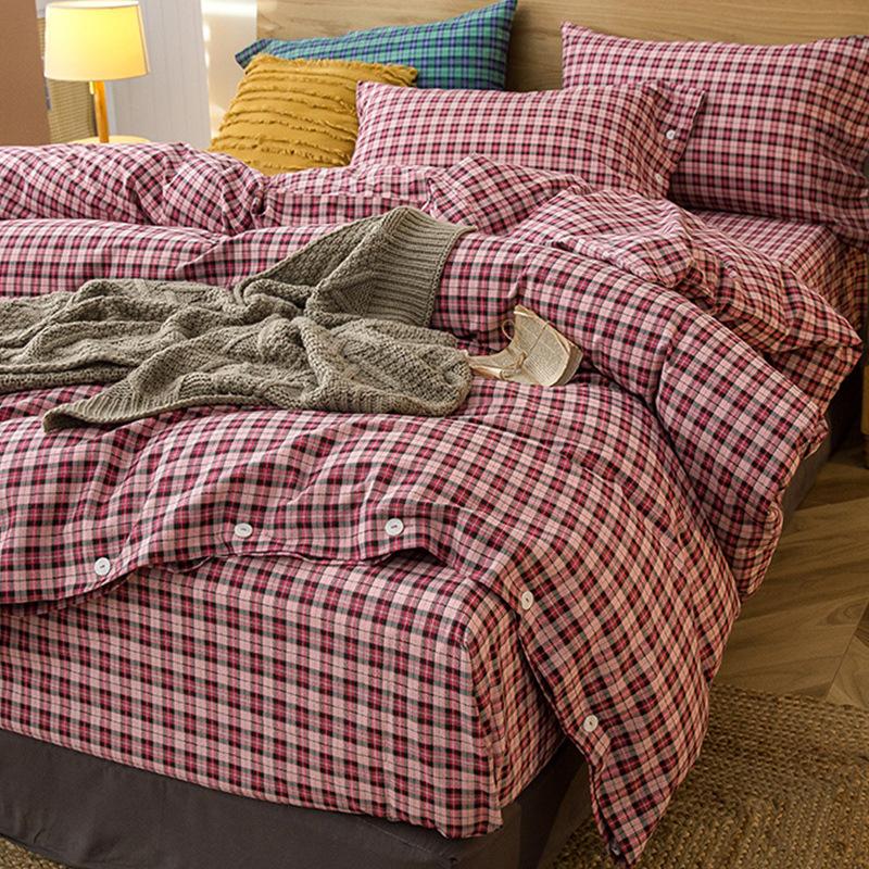 Simple Bed Pure Cotton Polished Four-Piece Cotton Quilt Cover Thickened Warm Bed Sheet 1.8M Double Bed