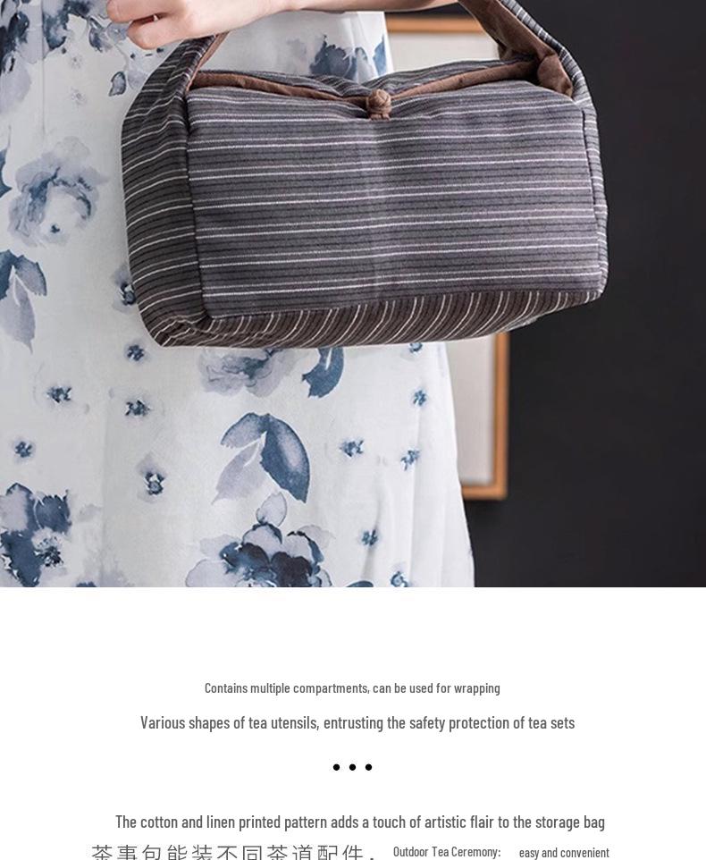 Tragbare Baumwoll-Leinen-Tasche für Teegeschirr - Reise-Aufbewahrungstasche mit Geschenkbox für Teekanne & Teetasse