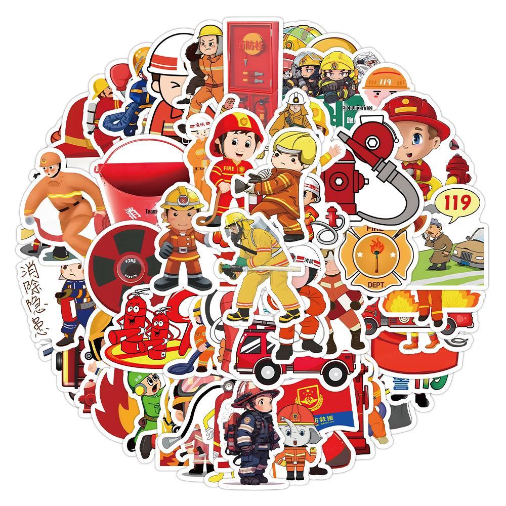60 Cartoon Firefighter Stickers: Cute & Handsome National Fire Safety Journal Decor