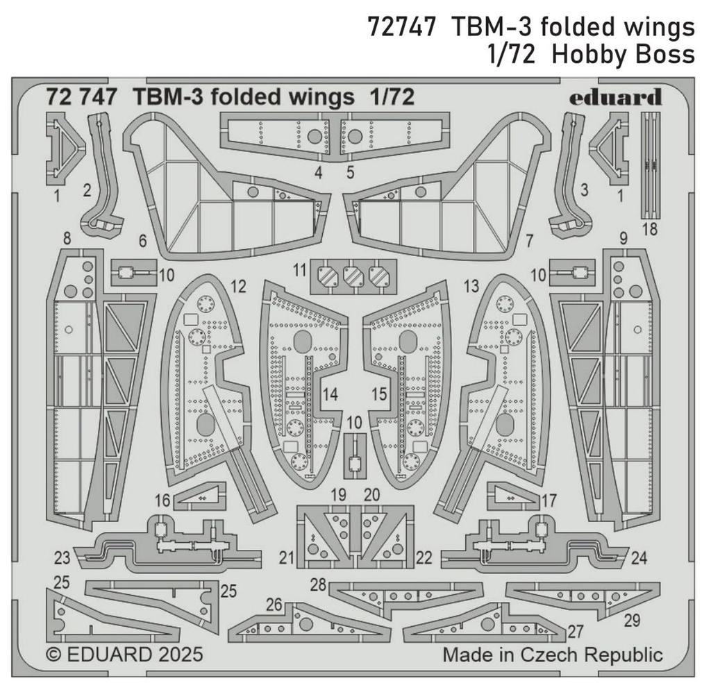 Eduard 1/72 TBM-3 Folding Wing Etching Parts (for Hobby Boss) Plastic Model Kit Parts EDU72747 (Airplane)