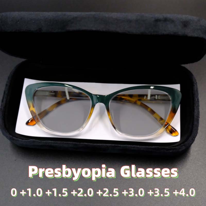 Fashionable and Personalized Cat Eye Presbyopia Sunglasses Female Elegant Color Blocking Anti UV and Anti Blue Light Glasses