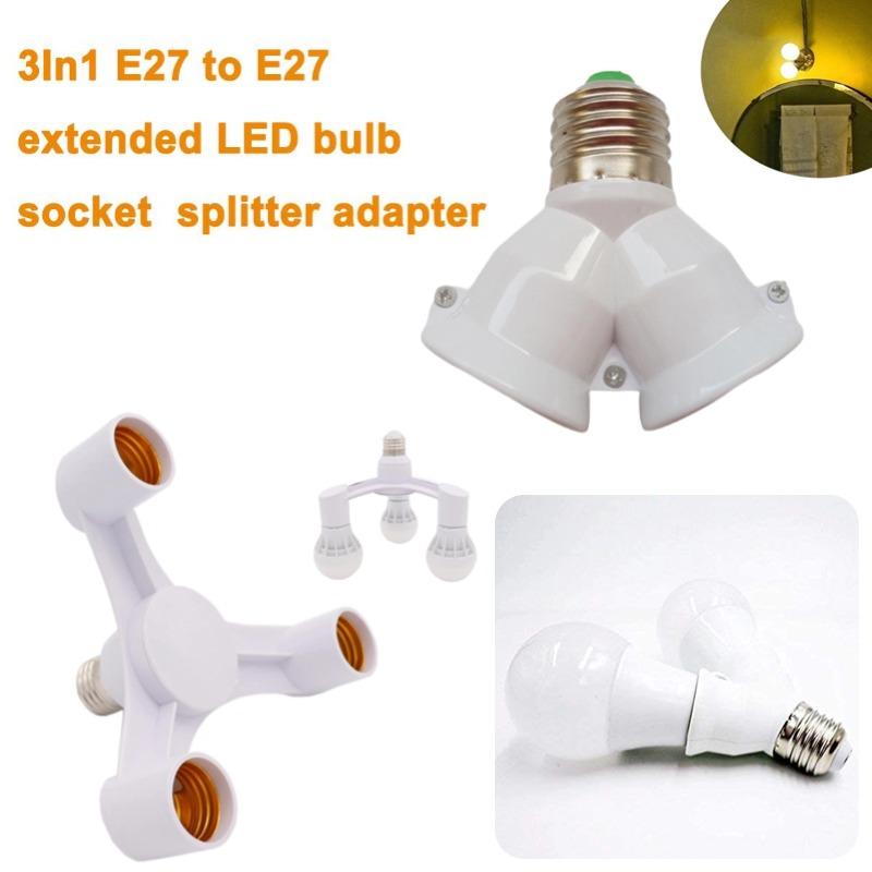 3-in-1 E27 Socket Splitter Adapter E27 to E27 Bulb Holder Extender Bracket for Photography Studio Kitchen Restaurant Lighting