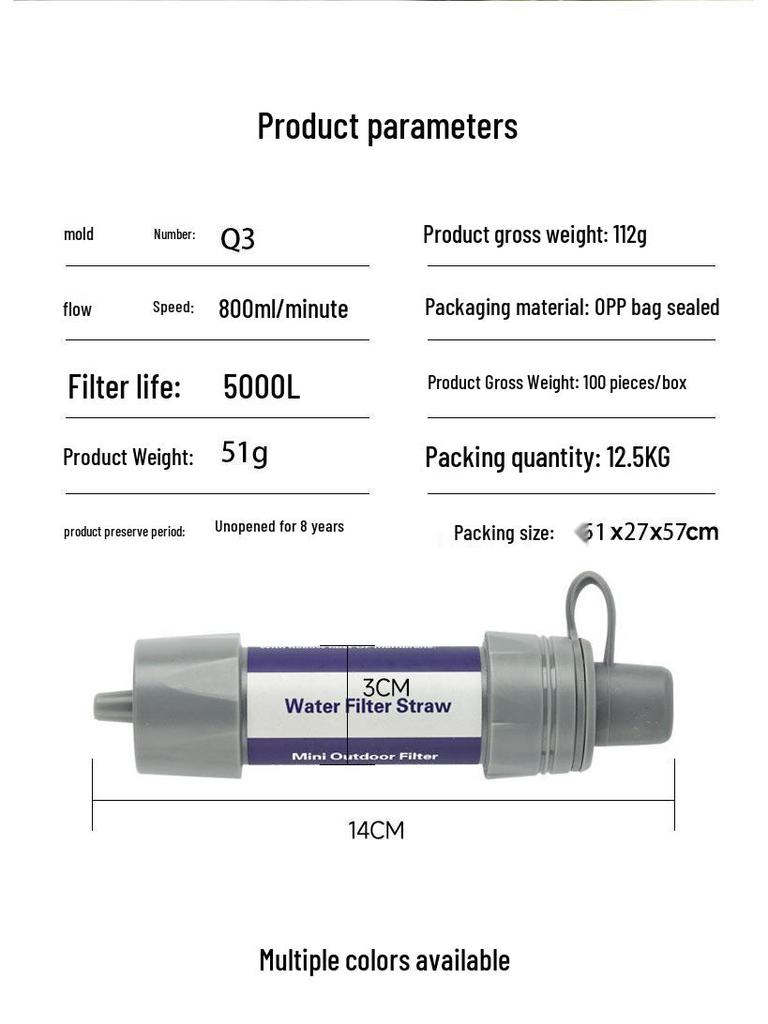 Portable Mini Water Purifier Straw for Outdoor Adventure, Camping, and Emergency Survival