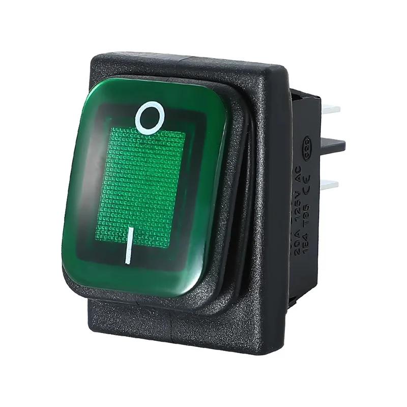 5PCS KCD4 12V 220V Waterproof And Oil Proof Latching Switch Four Feet ON OFF Red Green With Lights 4PIN Rocker Power Switch LED