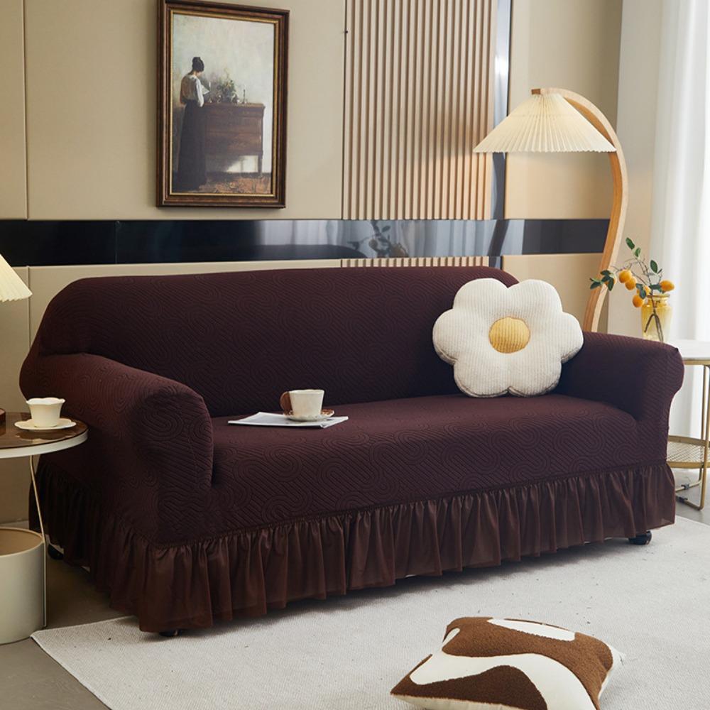 Elastic Sofa Cover Full Protection Wavy Hem Stretchable Couch Slipcover for Home Office Furniture Protector